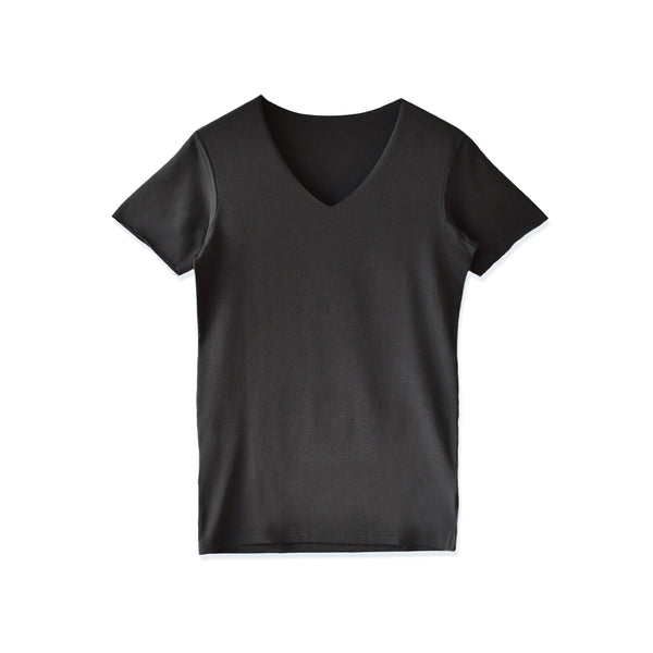 【日本製】 極暖 インナー メンズ 半袖 Vネック シームレス あたたかい 保温 ストレッチ ブラック(21FW-0002-bk)