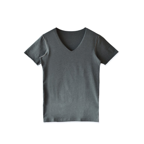 【日本製】 極暖 インナー メンズ 半袖 Vネック シームレス あたたかい 保温 ストレッチ グレー(21FW-0002-gr)