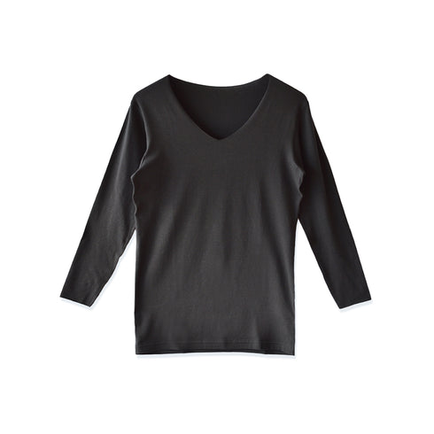 【日本製】 極暖 インナー メンズ 長袖 Vネック シームレス あたたかい 保温 ストレッチ ブラック(21FW-0003-bk)