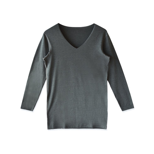 【日本製】 極暖 インナー メンズ 長袖 Vネック シームレス あたたかい 保温 ストレッチ グレー(21FW-0003-gr)