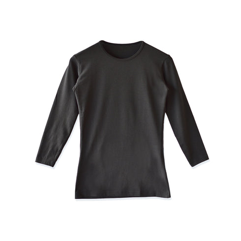 【日本製】 極暖 インナー メンズ 長袖 クルーネック 丸首 暖かい 保温 ストレッチ 無地 ブラック(21FW-0004-bk)