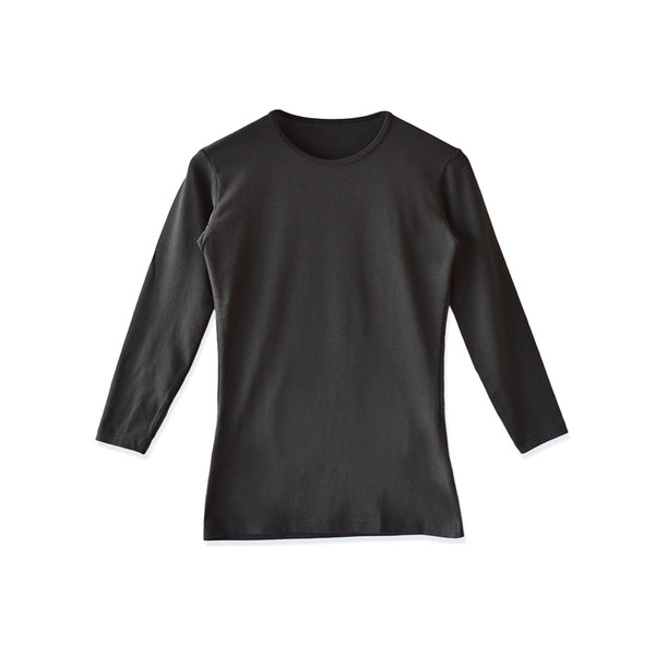 【日本製】 極暖 インナー メンズ 長袖 クルーネック 丸首 暖かい 保温 ストレッチ 無地 ブラック(21FW-0004-bk)