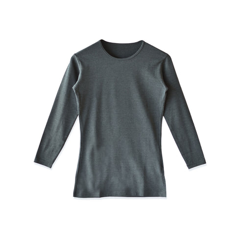 【日本製】 極暖 インナー メンズ 長袖 クルーネック 丸首 暖かい 保温 ストレッチ 無地 グレー(21FW-0004-gr)