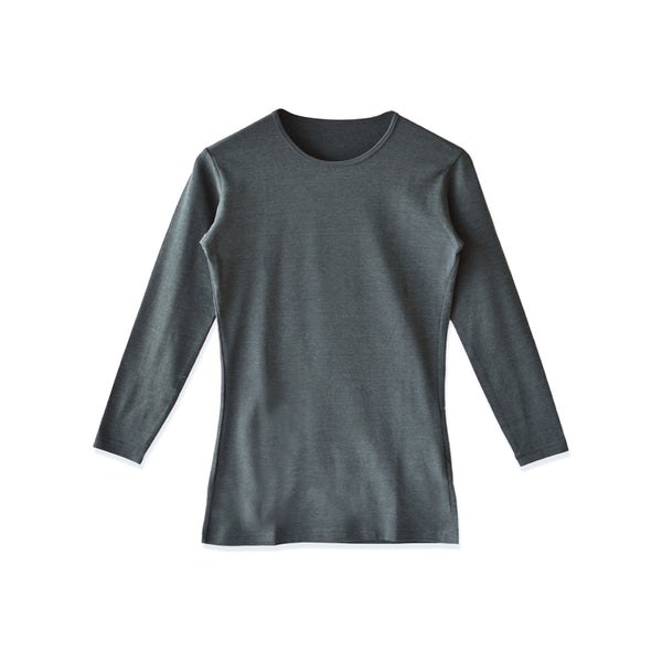 【日本製】 極暖 インナー メンズ 長袖 クルーネック 丸首 暖かい 保温 ストレッチ 無地 グレー(21FW-0004-gr)