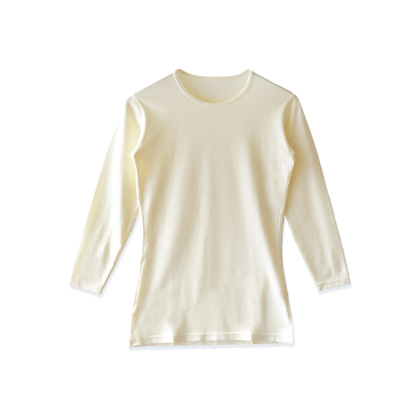 【日本製】 極暖 インナー メンズ 長袖 クルーネック 丸首 暖かい 保温 ストレッチ 無地 オフホワイト(21FW-0004-owh)