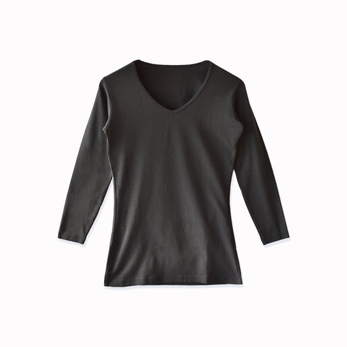 【日本製】 極暖 インナー メンズ 長袖 Vネック 暖かい 保温 ストレッチ 無地 ブラック(21FW-0005-bk)