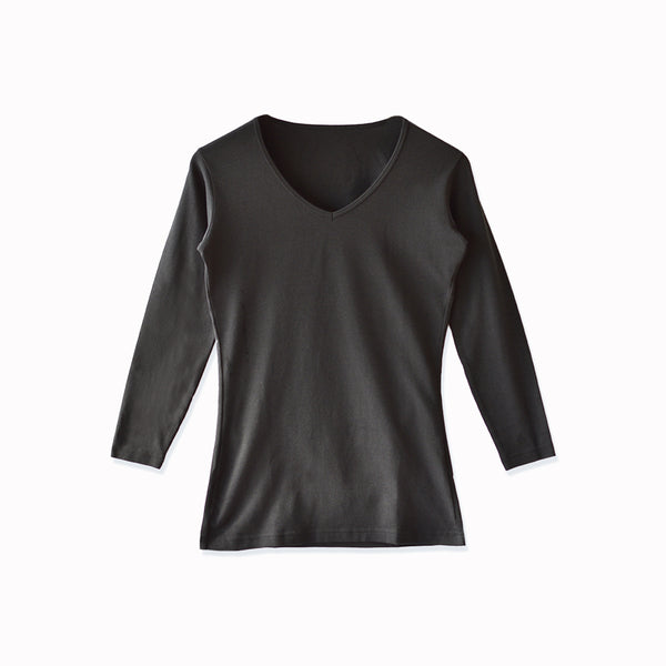 【日本製】 極暖 インナー メンズ 長袖 Vネック 暖かい 保温 ストレッチ 無地 ブラック(21FW-0005-bk)