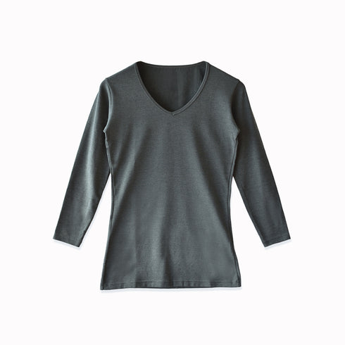 【日本製】 極暖 インナー メンズ 長袖 Vネック 暖かい 保温 ストレッチ 無地 グレー(21FW-0005-gr)