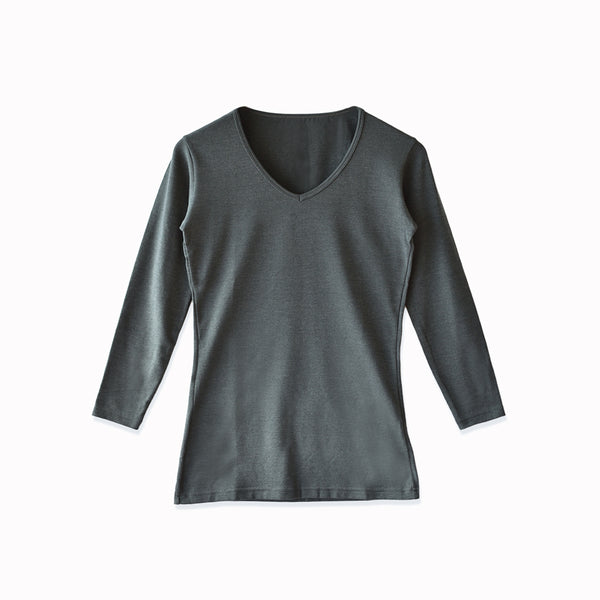 【日本製】 極暖 インナー メンズ 長袖 Vネック 暖かい 保温 ストレッチ 無地 グレー(21FW-0005-gr)