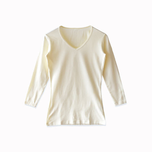 【日本製】 極暖 インナー メンズ 長袖 Vネック 暖かい 保温 ストレッチ 無地 オフホワイト(21FW-0005-owh)