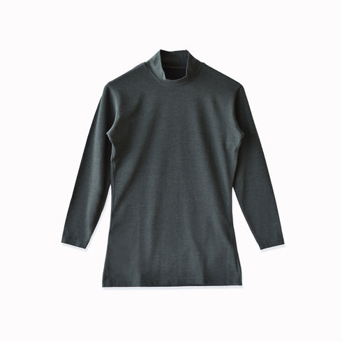 【日本製】 極暖 インナー レディース 長袖 ハイネック 暖かい 保温 ストレッチ 無地 グレー(21FW-0007w-gr)