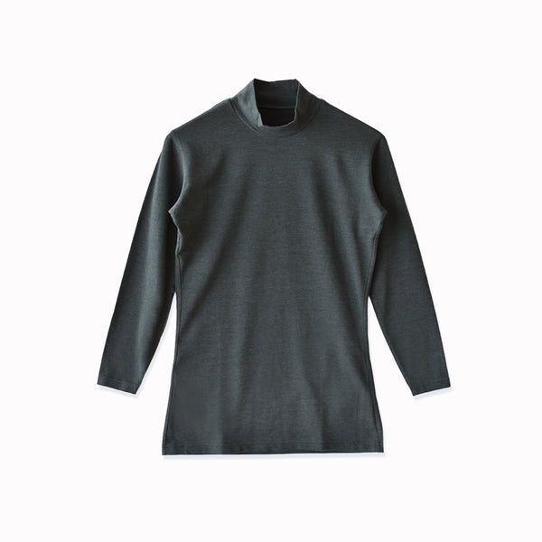 【日本製】 極暖 インナー レディース 長袖 ハイネック 暖かい 保温 ストレッチ 無地 グレー(21FW-0007w-gr)