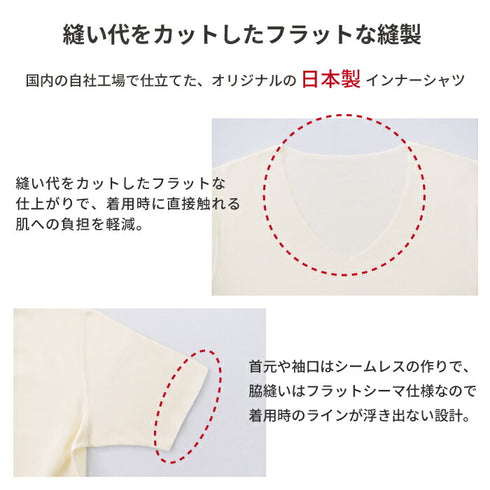【日本製】 極暖 インナー メンズ 半袖 Vネック シームレス あたたかい 保温 ストレッチ オフホワイト(21FW-0002-owh)