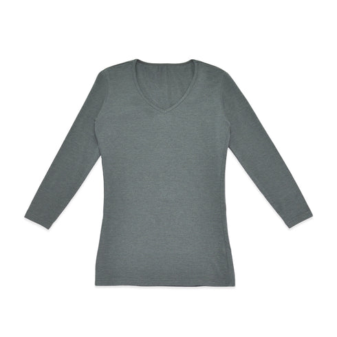 【日本製】 超極暖プレミアム インナー レディース 長袖 Vネック 裏起毛 あたたかい 保温 ストレッチ グレー(WCPM-04W-gr)