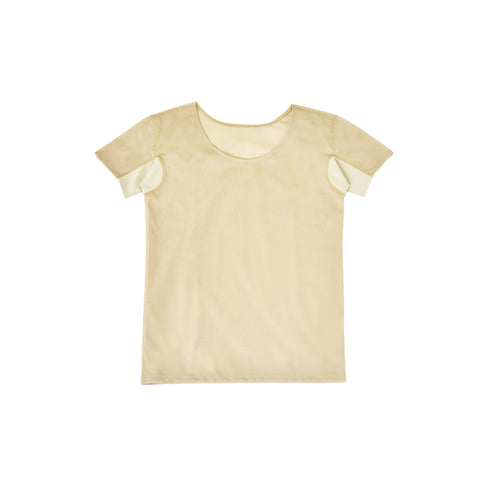 【日本製】 インナー 涼しい レディース 半袖 汗取り 肌着 速乾 ラウンドネック 無地 アゼック ベージュ(22SS0003w-be)