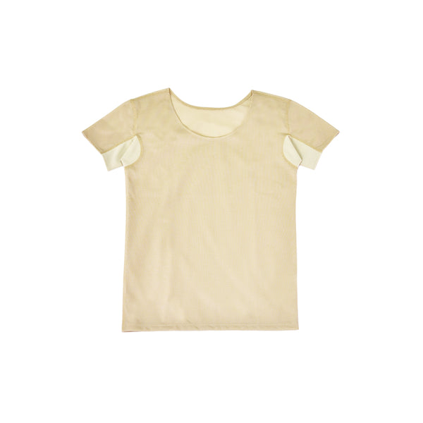 【日本製】 インナー 涼しい レディース 半袖 汗取り 肌着 速乾 ラウンドネック 無地 アゼック ベージュ(22SS0003w-be)