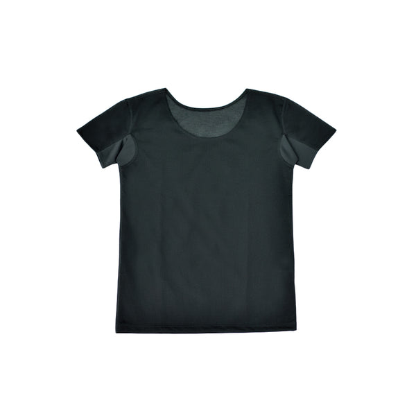 【日本製】 インナー 涼しい レディース 半袖 汗取り 肌着 速乾 ラウンドネック 無地 アゼック ブラック(22SS0003w-bk)