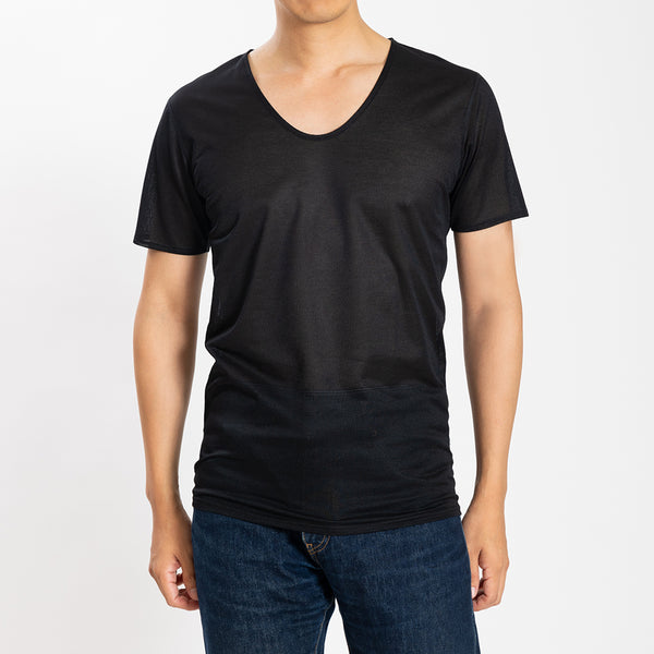 【日本製】 涼しいインナー メンズ 半袖 Vネック 速乾 肌着 無地 アゼック ブラック(22SS0001-bk)