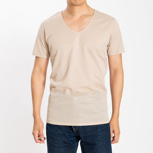 【日本製】 涼しいインナー メンズ 半袖 Vネック 速乾 肌着 無地 アゼック ベージュ(22SS0001-be)