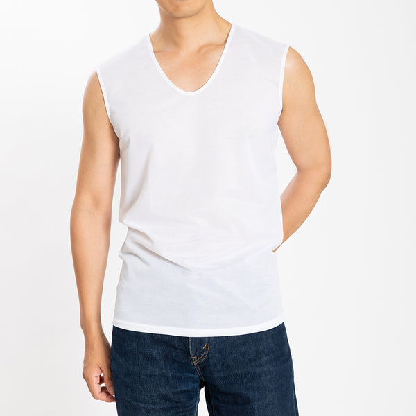 【日本製】 涼しいインナー メンズ ノースリーブ タンクトップ Vネック 速乾 肌着 無地 アゼック ホワイト(22SS0002-wh)