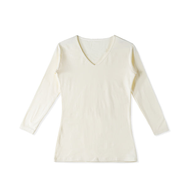 【日本製】 超極暖プレミアム インナー メンズ 長袖 Vネック 裏起毛 あたたかい 保温 ストレッチ オフホワイト(WCPM-02-owh)