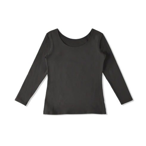 【日本製】 極暖 インナー レディース 長袖 クルーネック 暖かい 保温 ストレッチ 無地 ブラック(23FW-0008w-bk)