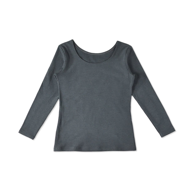 【日本製】 超極暖プレミアム インナー レディース 長袖 クルーネック 裏起毛 あたたかい 保温 ストレッチ グレー(WCPM-03W-gr)