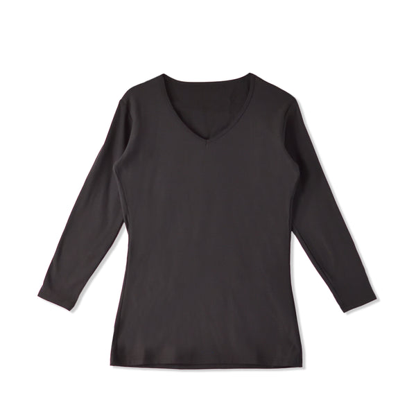 【日本製】 超極暖プレミアム インナー レディース 長袖 Vネック 裏起毛 あたたかい 保温 ストレッチ ブラック(WCPM-04W-bk)