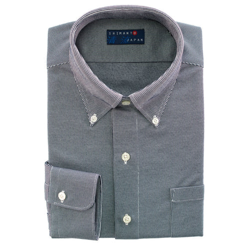 【日本製】 ワイシャツ メンズ ビジネス 長袖 カジュアル イージーケア ノーアイロン ストライプ ボタンダウン ネイビー(2021-SS18-na)