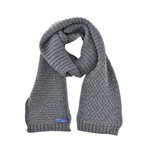 【日本製】 マフラー メンズ ウール 暖かい JQ無地ニット ユニセックス グレー(BMZ22-013-gr)