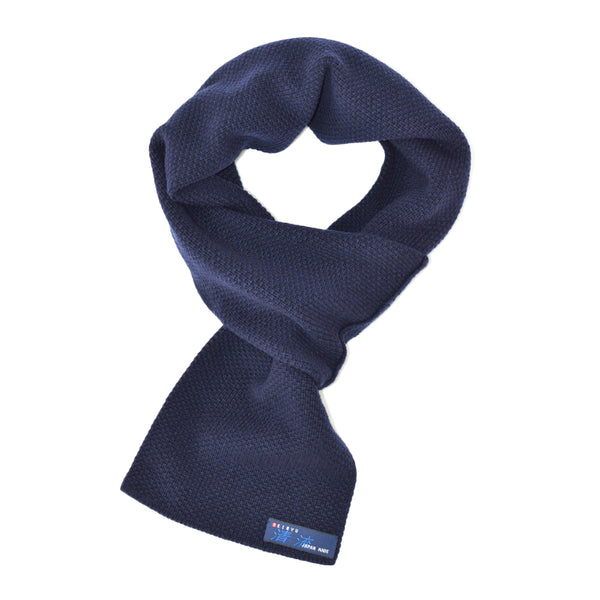 【日本製】 マフラー メンズ ウール 暖かい 通し穴 ユニセックス 無地 ネイビー(BMZ22-012-na)