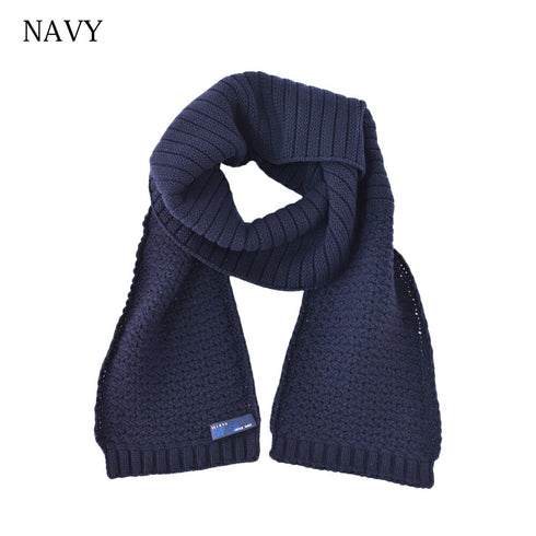 【日本製】 マフラー メンズ ウール 暖かい JQ無地ニット ユニセックス ネイビー(BMZ22-013-na)
