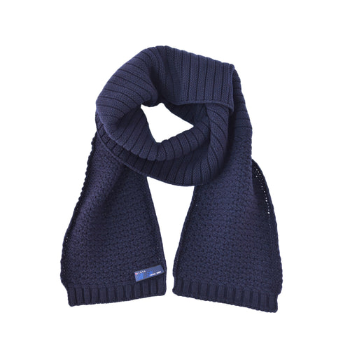 【日本製】 マフラー メンズ ウール 暖かい JQ無地ニット ユニセックス ネイビー(BMZ22-013-na)