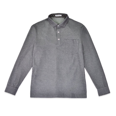 ポロシャツ メンズ 長袖 鹿の子 カノコ 吸水速乾 イージーケア ノーアイロン 無地 セミワイドカラー チャコール(FL22FW-002M-ch)