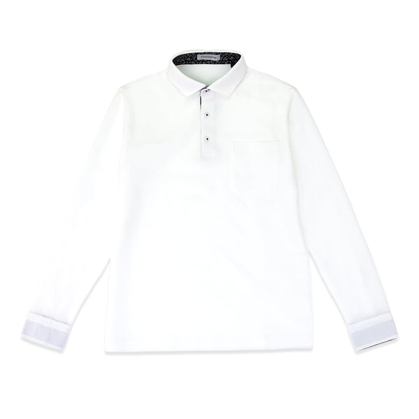 ポロシャツ メンズ 長袖 鹿の子 カノコ 吸水速乾 イージーケア ノーアイロン 無地 セミワイドカラー オフホワイト(FL22FW-002M-owh)