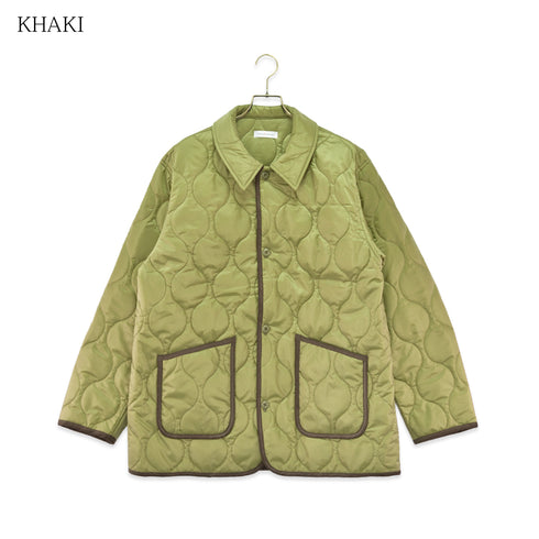 【日本製】 キルティングジャケット メンズ ビジネス カジュアル 軽い 重ね着 無地 中綿 カーキ(FL22FW-003m-kh)