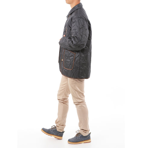 【日本製】 キルティングジャケット メンズ ビジネス カジュアル 軽い 重ね着 無地 中綿 カーキ(FL22FW-003m-kh)