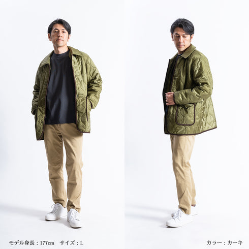 【日本製】 キルティングジャケット メンズ ビジネス カジュアル 軽い 重ね着 無地 中綿 カーキ(FL22FW-003m-kh)