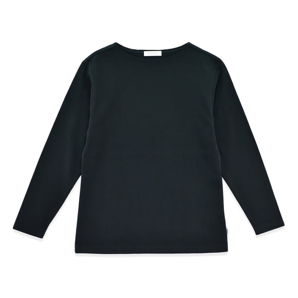 【日本製】 tシャツ レディース 長袖 ボートネック 綿100% ハードコットン 無地 ブラック(FL22FW-005W-bk)