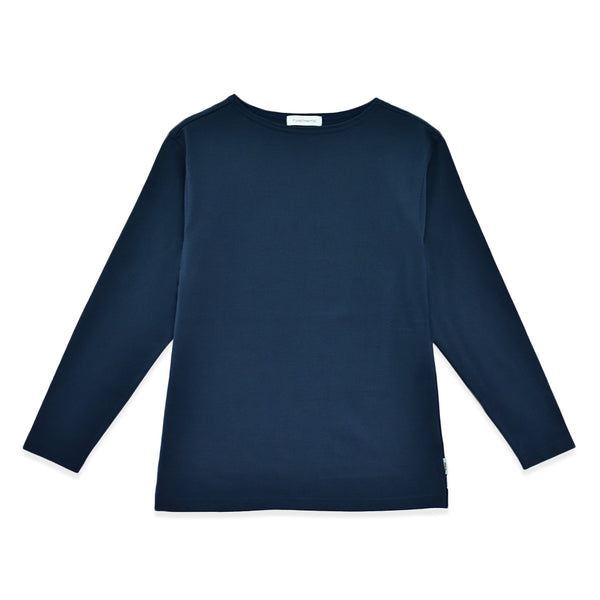 【日本製】 tシャツ レディース 長袖 ボートネック 綿100% ハードコットン 無地 ネイビー(FL22FW-005W-na)