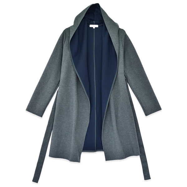 【日本製】 コート レディース フード付き ベルト付き 2way仕様 無地 グレー(FL22FW-006W-gr)