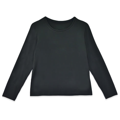 【日本製】 tシャツ レディース 長袖 インナー 薄手 柔らかい ストレッチ 無地 クルーネック ブラック(FL22FW-007W-bk)