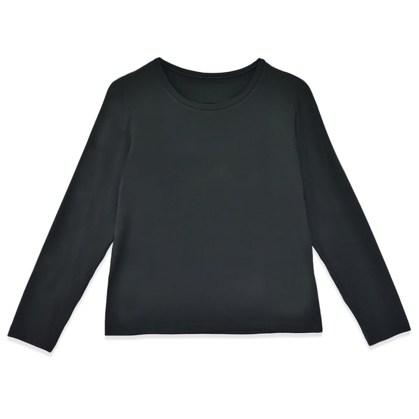【日本製】 tシャツ レディース 長袖 インナー 薄手 柔らかい ストレッチ 無地 クルーネック ブラック(FL22FW-007W-bk)
