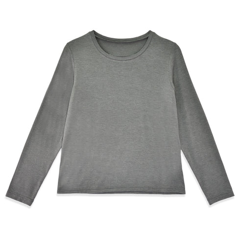 【日本製】 tシャツ レディース 長袖 インナー 薄手 柔らかい ストレッチ 無地 クルーネック グレー(FL22FW-007W-gr)