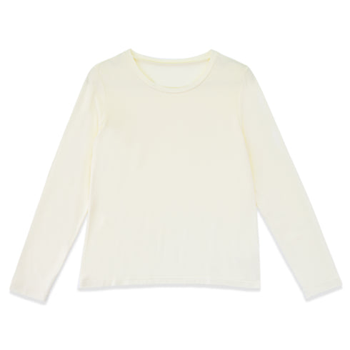 【日本製】 tシャツ レディース 長袖 インナー 薄手 柔らかい ストレッチ 無地 クルーネック オフホワイト(FL22FW-007W-ohw)