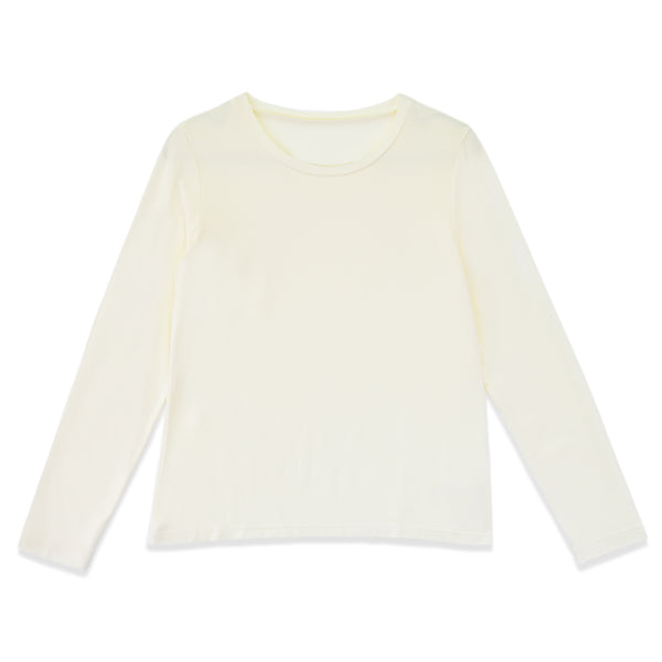 【日本製】 tシャツ レディース 長袖 インナー 薄手 柔らかい ストレッチ 無地 クルーネック オフホワイト(FL22FW-007W-ohw)