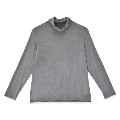 【日本製】 ハイネック インナー レディース 薄手 柔らかい ストレッチ 重ね着 無地 グレー(FL22FW-008W-gr)