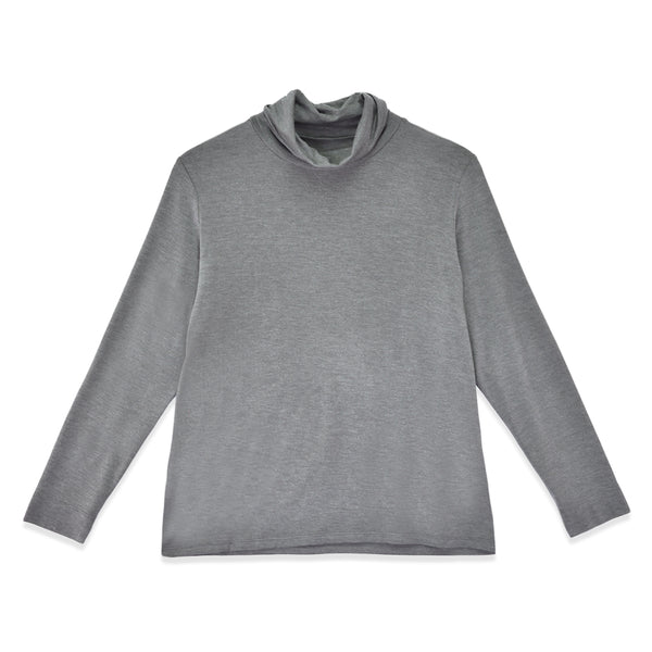 【日本製】 ハイネック インナー レディース 薄手 柔らかい ストレッチ 重ね着 無地 グレー(FL22FW-008W-gr)