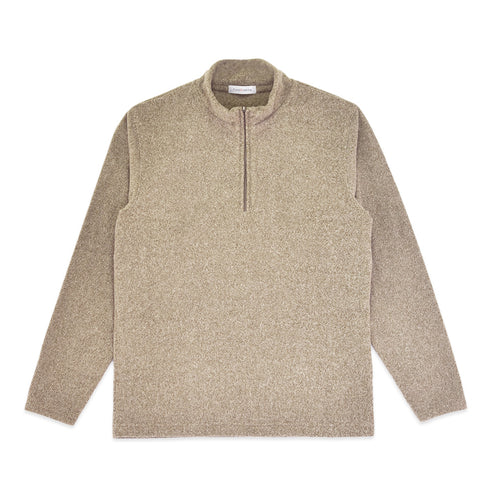 フリース ハイネック メンズ ハーフジップ 長袖 カットソー 暖かい 起毛 ストレッチ 無地 ブラウン(FL22FW-015M-br)