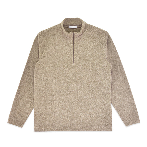 フリース ハイネック メンズ ハーフジップ 長袖 カットソー 暖かい 起毛 ストレッチ 無地 ブラウン(FL22FW-015M-br)